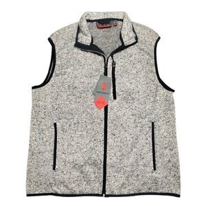 Free Country Fleece Sweater Vest Mens Medium Gray Zip Pockets Soft Stretchy NWT